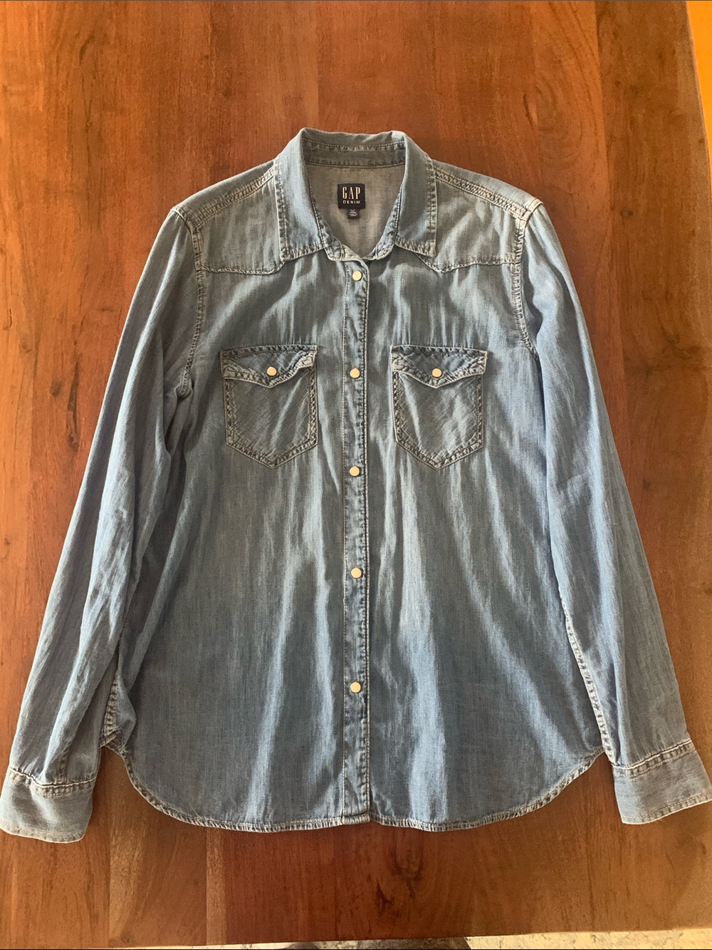 Gap Denim Western Pearl Snap Shirt | Soft Cotton-TENCEL Blend, Sz XL